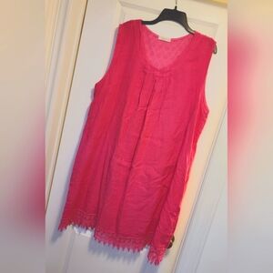 Sleeveless 100% Linen Pink Dress